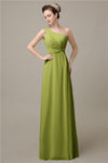 Simple A-line Chiffon One Shoulder Floor-Length Long Bridesmaid Dresses.