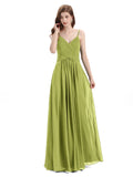 Pleated A-line Spaghetti Straps Chiffon Long Bridesmaid Dresses