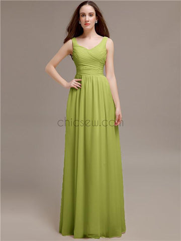 Chiffon Shoulder Strap A-line Floor-Length Bridesmaid Dresses