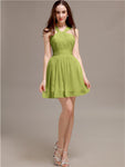 Chiffon A-line Halter Knee-Length Bridesmaid Dresses