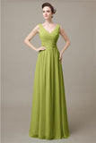 V-Neck Chiffon A-line Floor-Length Bridesmaid Dresses