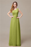 One-Shoulder A-line Chiffon Elegant Floor-Length Bridesmaid Dresses