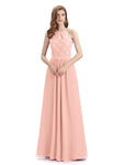 A-line Sleeveless High Neck Floor-Length Bridesmaid Dresses