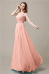 One-Shoulder A-line Beaded Chiffon Floor-Length Bridesmaid Dresses