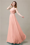 One-Shoulder A-line Beaded Chiffon Floor-Length Bridesmaid Dresses