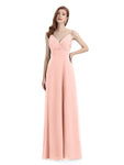 Chiffon Spaghetti Strap V-neck Floor-Length Long Bridesmaid Dresses