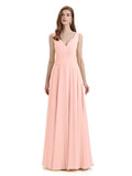 Simple V-neck Chiffon Floor-Length Long Bridesmaid Dresses