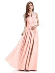 A-Line Halter Chiffon Pleats Floor Length Bridesmaid Dresses