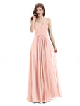 Pleated A-line Spaghetti Straps Chiffon Long Bridesmaid Dresses