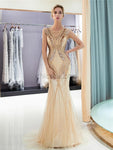 Custom Real Made Round Neck  Sparkly Sleeveless Mermaid Long Prom Dresses with beads LMX1140