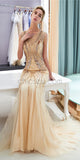 Custom Real Made Round Neck  Sparkly Sleeveless Mermaid Long Prom Dresses with beads LMX1140