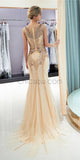Custom Real Made Round Neck  Sparkly Sleeveless Mermaid Long Prom Dresses with beads LMX1140