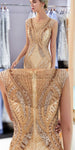 Custom Real Made Round Neck  Sparkly Sleeveless Mermaid Long Prom Dresses with beads LMX1140