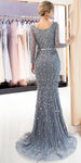 Custom Silver Gray Beading Sequin Glitter Sparkly Mermaid Long Sleeves V-Neck Prom Dresses,Long Evening Dresses LMX1142