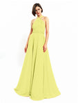 Chiffon A-line Halter Sleeveless Floor-Length Bridesmaid Dresses