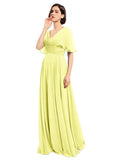 A-line V-neck Cap Sleeves Sleeves Chiffon Long Bridesmaid Dresses