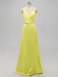 A-line V Neck Floor Length Bridesmaid Dresses