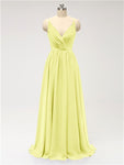 A-line Spaghetti Straps V Neck Chiffon Floor Length Bridesmaid Dresses