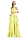 Simple A-Line High Neck Pleats Chiffon Floor Length Bridesmaid Dresses