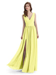 A-Line V-Neck Sleeveless Split Side Chiffon Long Bridesmaid Dresses