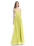 Spaghetti Straps Chiffon A-line Sleeveless V-neck Floor-Length Bridesmaid Dresses