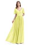 Chiffon A-line Short Sleeves Elegant Floor-Length Bridesmaid Dresses