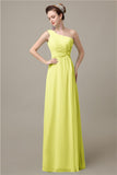 Simple A-line Chiffon One Shoulder Floor-Length Long Bridesmaid Dresses.