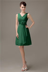 Cheap A-line Chiffon V-Neck Sleeveless Short Bridesmaid Dresses