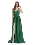 Spaghetti Straps A-line Chiffon Side Slit Long Bridesmaid Dresses