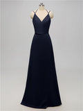 A-line V Neck Floor Length Bridesmaid Dresses