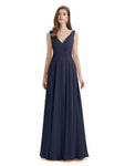 Simple V-neck Chiffon Floor-Length Long Bridesmaid Dresses