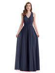 A-Line Sleeveless Pleats Chiffon Cheap Long Bridesmaid Dresses