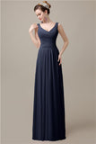 Spaghetti Strap A-line Simple Chiffon Floor-Length Long Bridesmaid Dresses