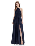 Beautiful Halter Chiffon A-line Sleeveless Floor-Length Bridesmaid Dresses