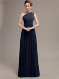 Simple One-shoulder Chiffon Long Bridesmaid Dresses