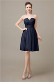 Simple Strapless Chiffon A-line Knee-Length Bridesmaid Dresses