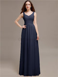 Chiffon Shoulder Strap A-line Floor-Length Bridesmaid Dresses