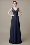 V-Neck Chiffon A-line Floor-Length Bridesmaid Dresses