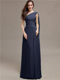 Chiffon A-line One-Shoulder Sleeveless Floor-Length Bridesmaid Dresses