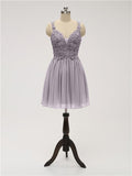 A-line Strap Chiffon Applique Short Bridesmaid Dresses