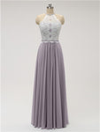 Top Lace Halter Chiffon Floor Length Bridesmaid Dresses