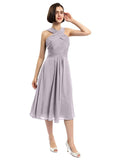 A-line Sleeveless Criss-cross Halter Tea-length Bridesmaid Dresses