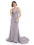 Deep V-neck Halter Mermaid Long Bridesmaid Dresses