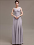 Simple V-Neck Pleats Chiffon Long Bridesmaid Dresses