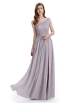 Elegant One Shoulder Side Slit Floor Lenght Bridesmaid Dresses