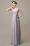 Simple A-line Chiffon V-Neck Floor-Length Long Bridesmaid Dresses