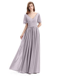 Chiffon A-line Short Sleeves Elegant Floor-Length Bridesmaid Dresses