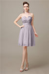 Simple Strapless Chiffon A-line Knee-Length Bridesmaid Dresses