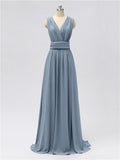 A-line Convertable V Neck Floor Length Jersey Bridesmaid Dresses