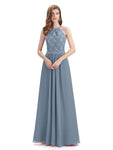 A-line Sleeveless High Neck Floor-Length Bridesmaid Dresses